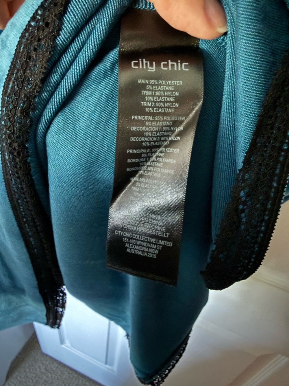 City Chic Teal Blue Velour Chemise Dress with Black Trim 18W - Picture 7 of 9